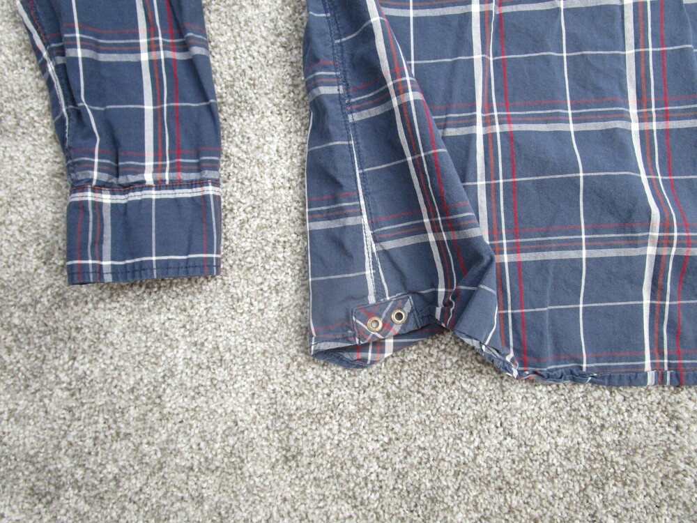 Converse Shirt Men Small Blue Plaid One Star Long Sleeve Cotton Skater Grunge - Picture 8 of 13